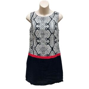 LOFT Linen Sleeveless Shift Dress Size 4 Black Ivory Pattern Summer Work